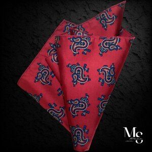 Beautiful Red Paisley Pocket Square Silk Hand Rolled 12" - 12.5’’ EX COND